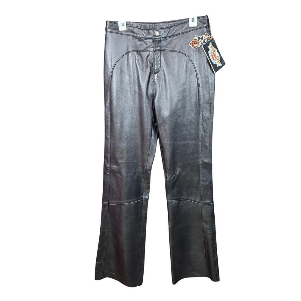 Harley-Davidson Leather Pants Black Womens 10 Pipe Dream Biker Moto Flare NEW